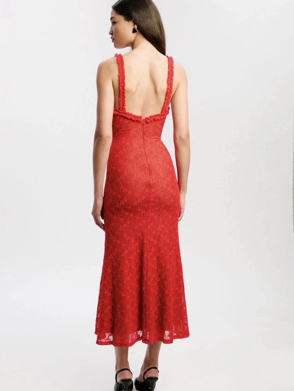 Bardot Red Lace Midi Dress - Picture 2 of 6